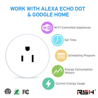 Prise intelligente mini RSH US avec surveillance de la consommation d'énergie, prise WiFi compatible Alexa Google Home, 10A/16A, prise sans fil à distance, Tuya Smart Life