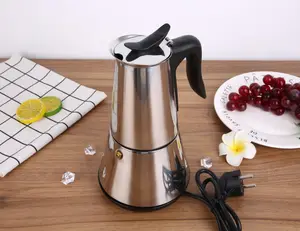 Cafeteira italiana elétrica de aço inoxidável, máquina de café expresso com punho