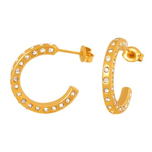 Non Tarnish Jewelry Ear <b>Cuff</b> <b>Earrings</b> Stainless Steel Gold Plated Zircon Stud <b>Earrings</b> for Women - Product Image 1