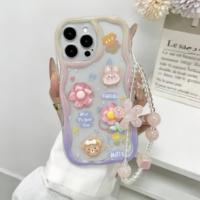 Coque arrière de téléphone portable motif crème avec autocollants DIY mignons Lapin et chaîne pour iPhone 16 Plus 15 17 18 Pro Max