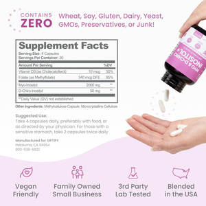 ミオ＆D-キロイノシトールカプセル 40:1 比率、女性のホルモンバランスと卵巣サポート、60カプセル - Product Image 2