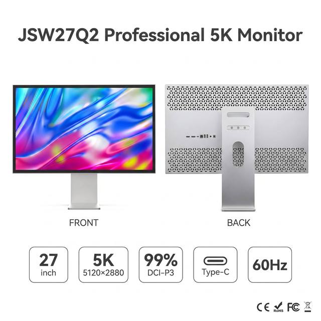 27 Inch 5K Monitor 5120x2880 IPS Panel 99% DCI-P3 Color Gamut Type-C DP HDMI Professional Display for Creative Design Studio