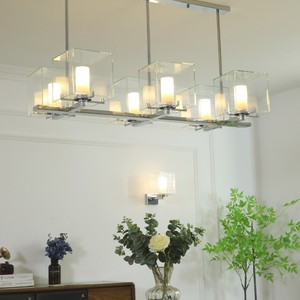 6-Light Rectangular Chandelier With D-Type Glass Shade Led Pendant Light For Dining Room Or Hotel Reception - Product Image 2