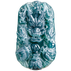 Pendentif impérial de type Linglong en jade véritable naturel bleu eau, jade de qualité glace, dragon du zodiaque, pendentif pour homme. - Product Image 5