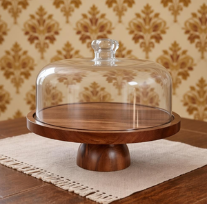 Vassoio in Legno per Torte con Coperchio a Cupola in Vetro, Resistente al Calore, Ecologico, Espositore Multifunzionale per Dessert/Donut - Product Image 6