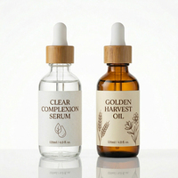 Botol Tetes Kaca Transparan Bulat Boston 60ml/120ml dengan Logo Kustom, Kerah Bambu, Label Pribadi, Kemasan Kosmetik Sabun Cair