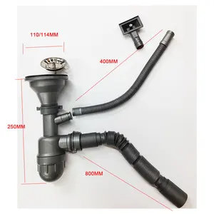 SN005 Kitchen Sink Flexible Stainless Drain Pipe Single Bowl Hose Drainage Pipe Plastic Water Pipe Sink Siphon