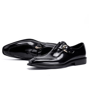 Zapatos Formales de Negocios para Hombre 2026 con Punta Cuadrada, Estilo Británico, Correa Monk, Cuero Genuino, Charol Brillante, Sin Cordones, Casuales - Product Image 2
