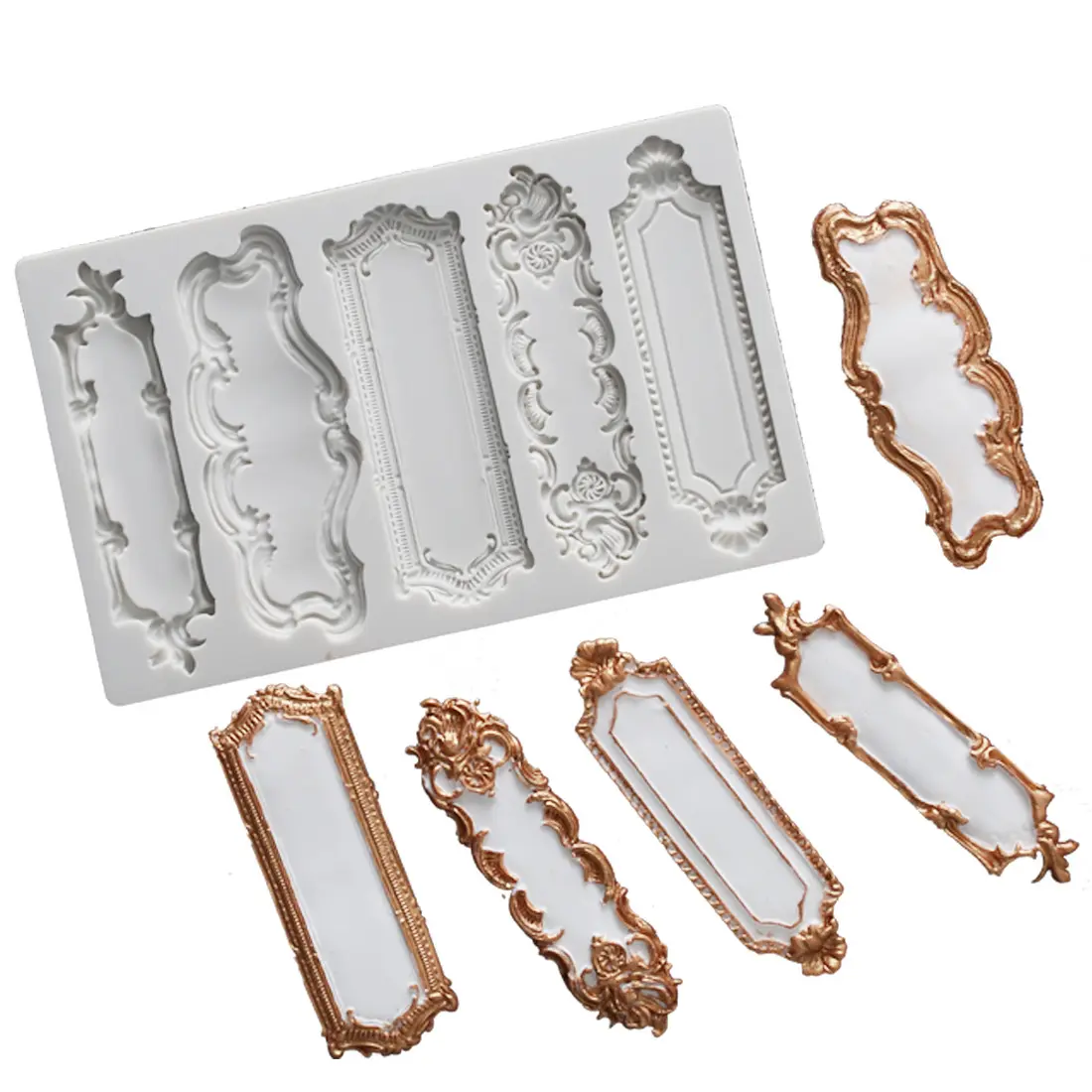 5pcs Classic Euro American retro frames shape silicone DIY epoxy resin sugar pastry clay chocolate cake fondant decoration mold