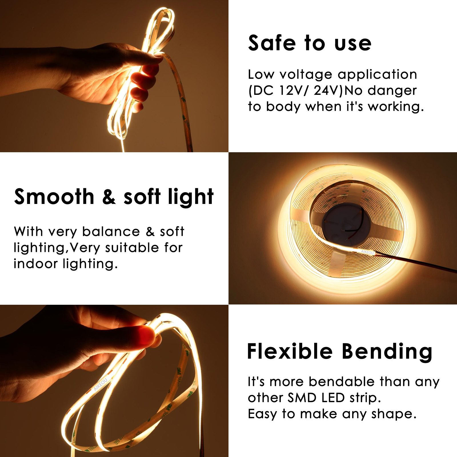 AIKEOU 2mm 5mm IP65 Cct Warm White Room Dimmable Flexible Ip68 5m 12v Smart Outdoor Waterproof 24v Cob Led Strip Light · image 3