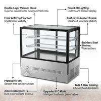 Vitrine réfrigérée à double paroi en verre trempé pour gâteaux et pâtisseries, idéale pour les boulangeries et les pâtisseries