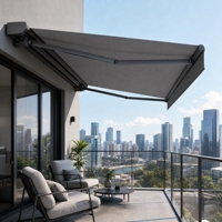 Auvent pliant motorisé extérieur en aluminium à cassette intégrale, rétractable et personnalisé, avec protection contre la pluie pour balcon - Vente en gros