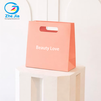Sacs en papier de luxe personnalisés avec logo, poignées découpées, roses, pour le shopping, la maquillage et l'emballage de bijoux