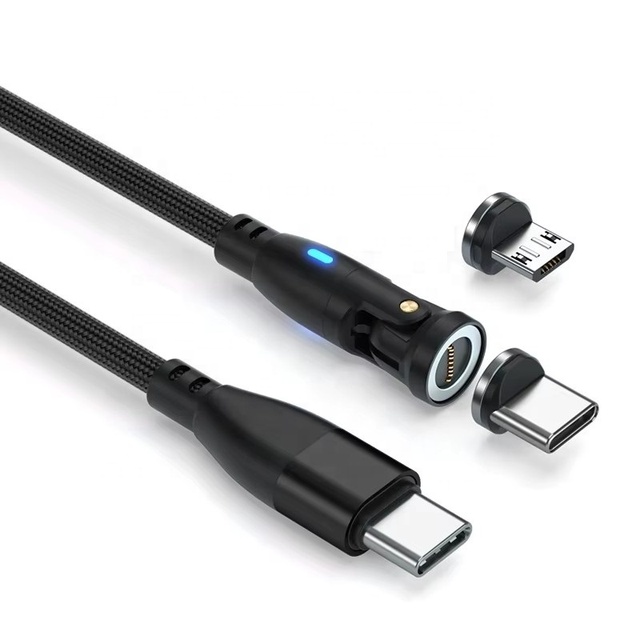 540 Degree Rotation Magnetic USB-C to Type-C Cable 9pin PD100W 2m 5A Fast Charging Pure Copper Conductor Nylon for Mobile Phones