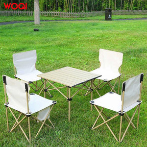 Table et chaises pliantes de pique-nique Woqi pour 2 personnes, ensemble portable de jardin en tissu Oxford blanc - Product Image 5