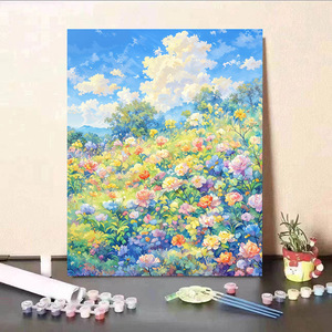 Peinture à l'acrylique sur toile à faire soi-même avec cadre, paysage de jardin peint à la main en gros - Product Image 4