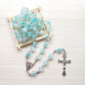 Rosarios de Cuentas de Vidrio de 8mm de Varios Colores al por Mayor, Regalos Religiosos Católicos, Collar con Colgante de Cruz - Product Image 3