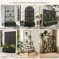 Meuble d'extérieur en acier galvanisé, écran d'intimité avec jardinière et roulettes verrouillables, cloison de jardin arquée mobile