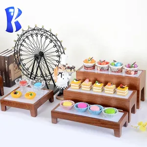 Okey Unique catering utenlis buffet riser 3 tier wood display stand and wood food display rack or display rack wood