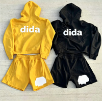 Logo personnalisé Ensemble short à capuche ample et surdimensionné avec fermeture éclair pour hommes Survêtement imprimé pour l'hiver Ensemble deux pièces avec appliques brodées