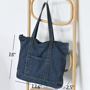 <span class=keywords><strong>Sac</strong></span> fourre-tout d'épicerie imperméable écologique personnalisé sacs à provisions à fermeture éclair en denim uni à motif de points à bas <span class=keywords><strong>prix</strong></span> pour les achats à la plage - Product Image 2