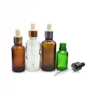 Free Sample 5ml 10ml 15ml Essential Oil Dropper Glass Bottle with Metal Spiral Aluminum Cap Cosmetic Packaging Dropper Bottle