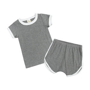 Nuevo Conjunto de Ropa de Verano para Bebés y Niños, Camiseta y Pantalones Cortos a Juego de Color Sólido, de Algodón Acanalado, para Bebés y Niños Pequeños, 2 Piezas - Product Image 1