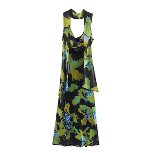 <span class=keywords><strong>Robe</strong></span> <span class=keywords><strong>Longue</strong></span> pour Femme TAOP&ZA Été 2025 à Larges Bretelles Sans Manches Imprimée avec Col Plissé Décoratif et Foulard Fin 3323308 - Product Image 2