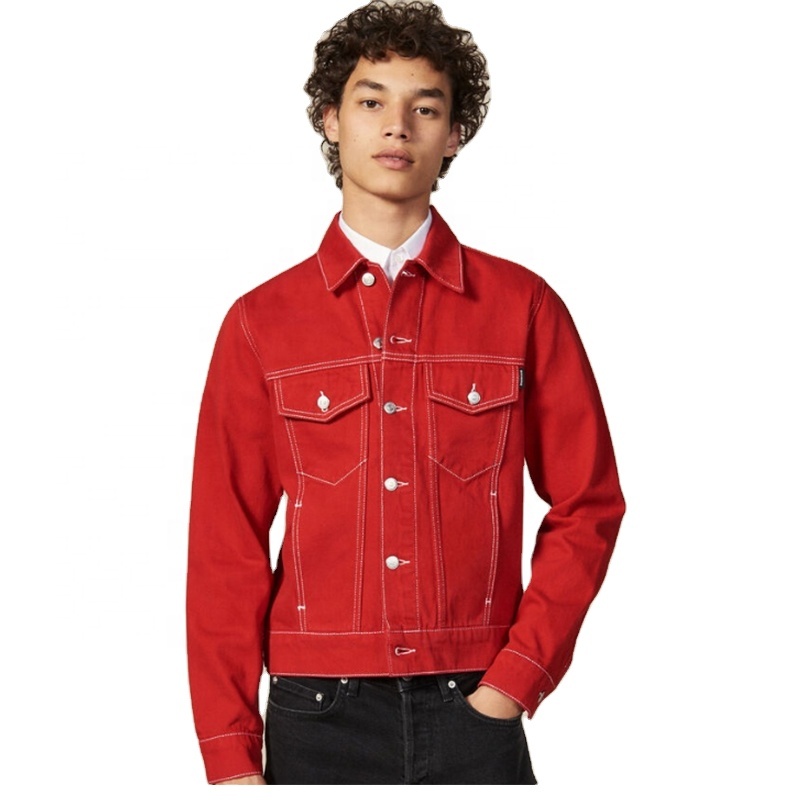 Custom designs fashion men red denim 100% cotton canvas jackets for autumn and spring