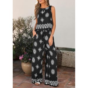 FOXA Women's 2 Piece Boho Tank Top Wide Leg <b>Pants</b> Set <b>Summer</b> Breathable Cotton Bamboo Fiber Lounge Travel Beach Outfits - Product Image 6