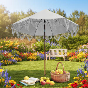 Parasol de jardin écologique avec pompon et long manche, design Art <span class=keywords><strong>Déco</strong></span> pour balcon, terrasse, bord de mer - Product Image 5
