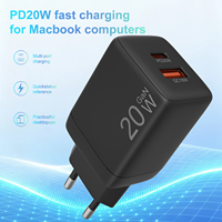 Chargeur mural USB-C double port 20W à charge rapide PD QC 3.0 PPS, adaptateur de voyage CE FCC ROHS, ignifuge pour PC portable/écouteurs