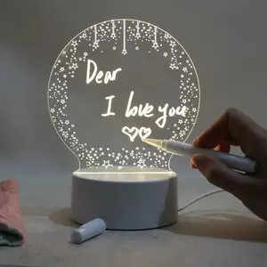 Hot Criativo 3d Acrílico Desk Lamp Regravável Personalizado Em Branco Mensagem Nota Board Escrever Led Night Light Com Base