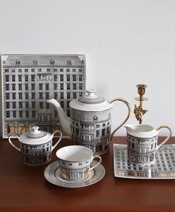 British Swan Castle Series Handmade Pastoral Scenery Ceramic Plate Mug Milk Pot Cup Saucer <b>Set</b> <b>Square</b> Shape PC Afternoon Tea - Product Image 5