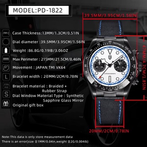 PD-1822 PAGANI DESIGN Montre à quartz de luxe tendance pour homme, noir rose, chronographe sport, montre-bracelet en cuir noir pour homme - Product Image 6