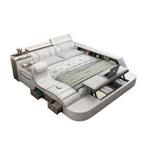 Cama Inteligente de <span class=keywords><strong>Design</strong></span> Moderno com Mesa de Maquiagem, Cama Multifuncional, Estrutura de Cama King Size, Móveis Inteligentes para Quarto, Móveis para Casa - Product Image 1