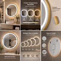 Cermin Rias LED Pintar, Pembesaran 3X Peredupan Sentuh, Cermin Kamar Mandi Anti-Kabut, Speaker Bluetooth, IP44 CE ETL Salon