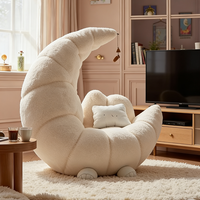 Fauteuil pouf en forme de croissant de luxe moderne en crème, fauteuil lune en polaire Teddy, meubles de salon esthétiques confortables