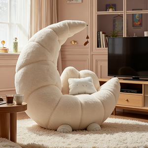 Sillón Puff Moderno de Lujo en Forma de Croissant, de Felpa Suave, Tipo Luna, Cómodo y Estético para el Salón - Product Image 3