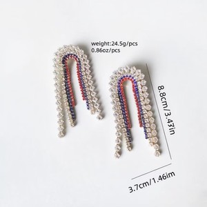 大きな独立记念日女性マルチカラー長いタッセルイヤリングレッドホワイトブルーラインストーン旗イヤリング - Product Image 4