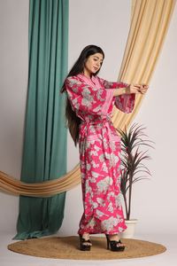 ชุดเดรสแม็กซี่ลายดอกไม้สำหรับผู้หญิงชุดกิโมโนชายหาดลำลองสำหรับผู้หญิงความยาวถึงพื้นชุดเดรสกิโมโนสำหรับเด็กผู้หญิง - Product Image 3