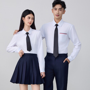 Middle School Uniform Set British College Style Slim Fit No-Wrinkle Oxford Fabric Unisex Shirt With Tie And Skirt For Students - Product Image 4