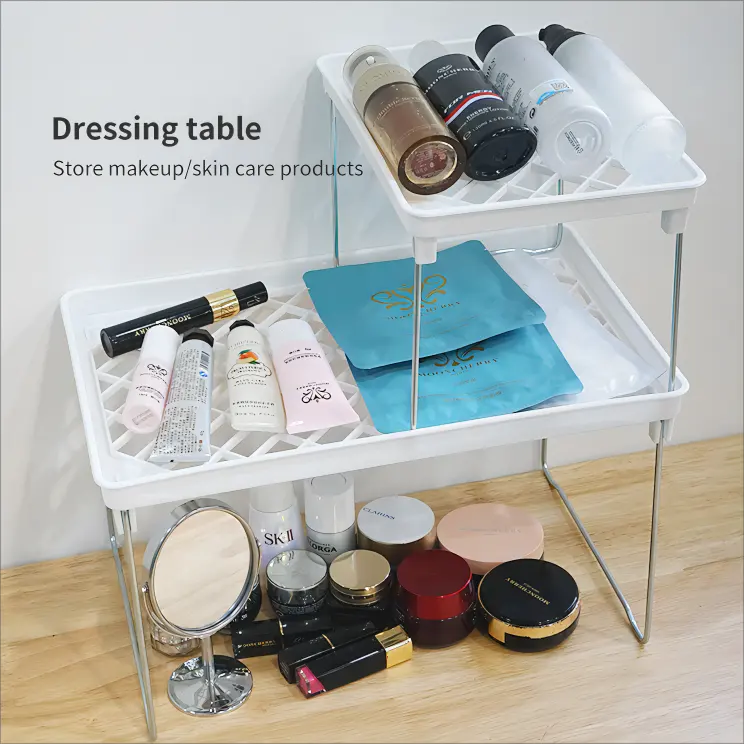 Organizador de armario Estante de almacenamiento para estante de cocina Ahorro de espacio Organizador de maquillaje Armario Estantes decorativos Soportes de gabinete