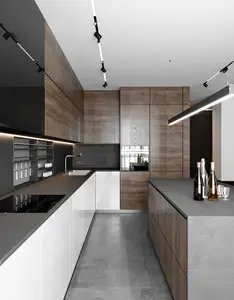 Tủ bếp nội thất hoàn chỉnh thiết lập gỗ Veneer phong cách cổ điển PVC Tủ lưu trữ với bất kỳ phụ kiện