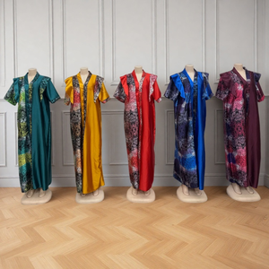 Nuovi Caftani Stampati Oversize all'Ingrosso, Abito Musulmano da <span class=keywords><strong>Donna</strong></span> con Scollo a V e Maniche Corte - Product Image 4