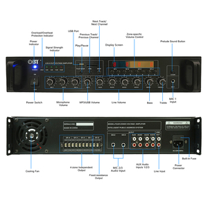 Amplificador <span class=keywords><strong>de</strong></span> Potencia <span class=keywords><strong>de</strong></span> Alta Fidelidad <span class=keywords><strong>de</strong></span> 4 Zonas <span class=keywords><strong>con</strong></span> Ajuste <span class=keywords><strong>de</strong></span> Graves <span class=keywords><strong>y</strong></span> Agudos, <span class=keywords><strong>y</strong></span> Sistema <span class=keywords><strong>de</strong></span> Sonido PA <span class=keywords><strong>con</strong></span> Función <span class=keywords><strong>de</strong></span> Llamada <span class=keywords><strong>de</strong></span> un Toque - Product Image 3