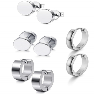 Classico della moda In Acciaio Inox Nero Argento Dei Cerchi Degli Orecchini Clip Orecchio Degli Uomini Della Vite Prigioniera Orecchini per Le Donne Della Vite Prigioniera Dei Monili Orecchini Set - Product Image 2