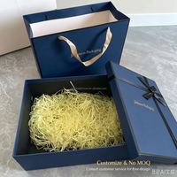 Ensemble de boîte cadeau et sac en papier bleu marine personnalisé de luxe avec logo pour mariage, anniversaire, cadeau