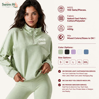 Veste de sport tendance à col roulé, manches longues, coupe ample, avec cordon de serrage, pull court à demi-zip pour le yoga, pour femme