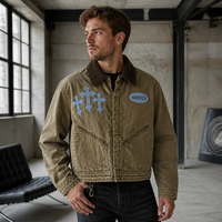 Veste de travail en toile Benta Shangpin personnalisée, style vintage, avec patch brodé écologique, 100% coton, fermeture éclair, pour homme, Detroit